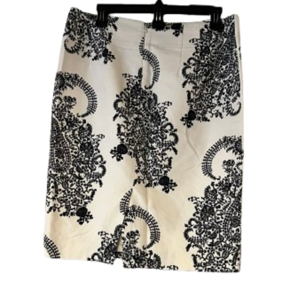 Loft Black & White Scroll Pattern Pencil Skirt - Lined - 10